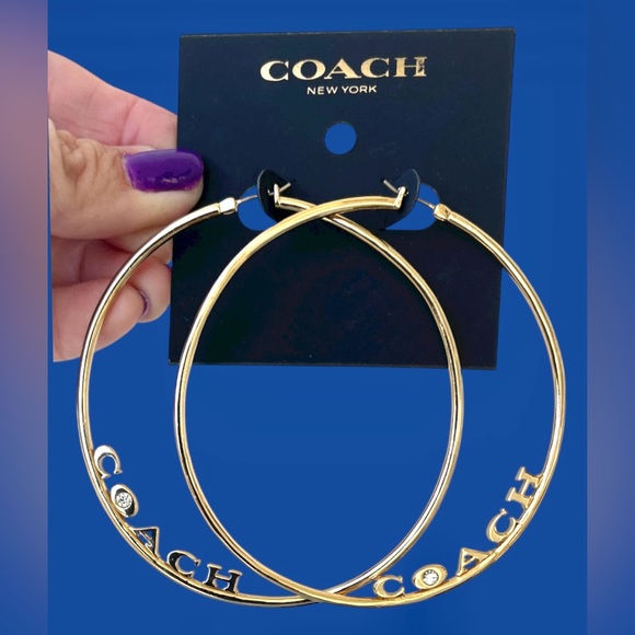 Coach Gold Logo Hoop Earrings 3โ New Stocking Stuffer - Picture 9 of 11